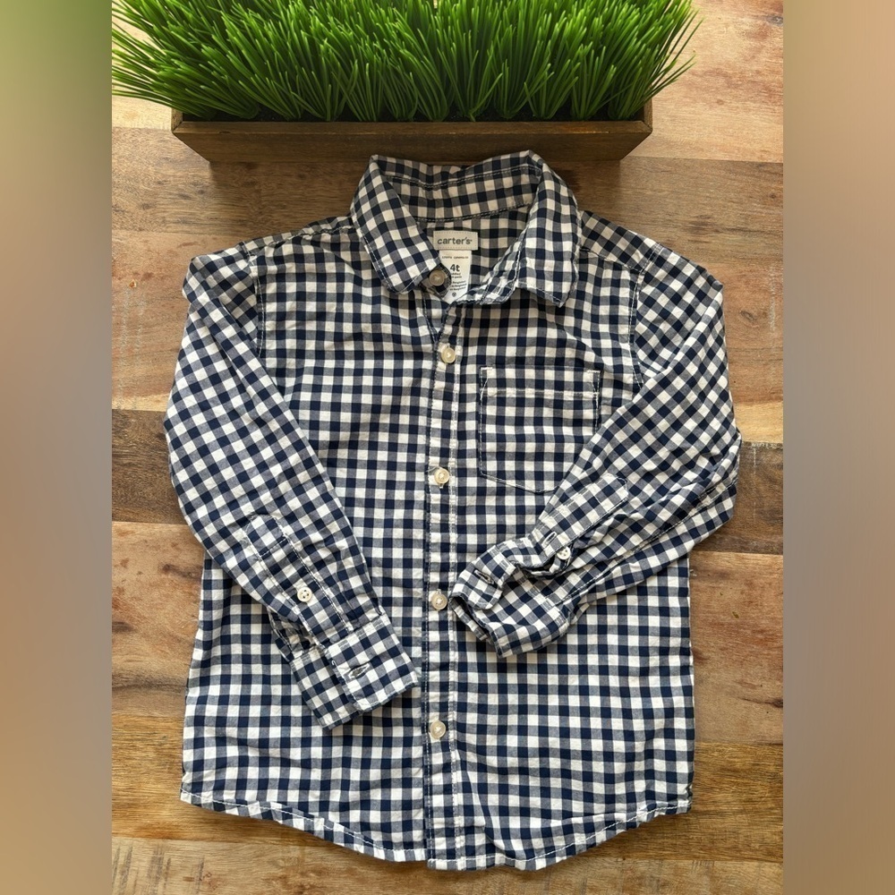 Carters Boys Size 4T Blue Plaid Button Down